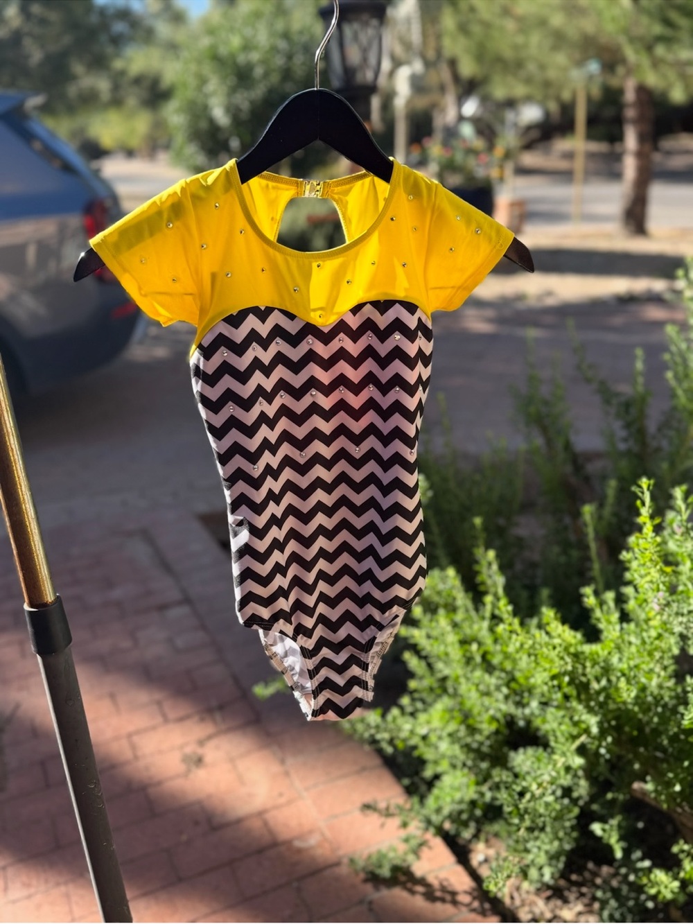 Eleve Dancewear Yellow & Black Chevron Kids Dance Leotard